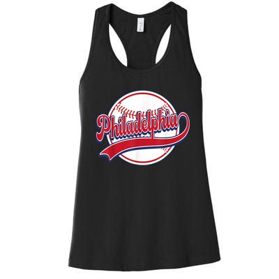 Vintage Philadelphia Cityscape Baseball Lover Player Fans Women's Racerback Tank