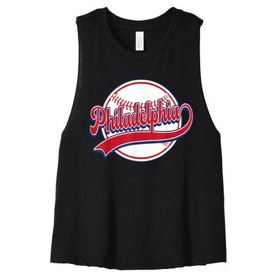 Vintage Philadelphia Cityscape Baseball Lover Player Fans Women's Racerback Cropped Tank