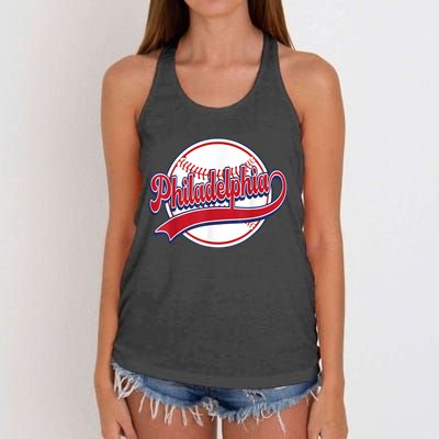 Vintage Philadelphia Cityscape Baseball Lover Player Fans Women's Knotted Racerback Tank