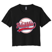 Vintage Philadelphia Cityscape Baseball Lover Player Fans Women's Crop Top Tee