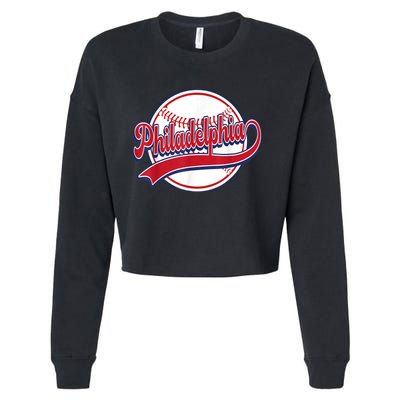 Vintage Philadelphia Cityscape Baseball Lover Player Fans Cropped Pullover Crew