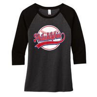 Vintage Philadelphia Cityscape Baseball Lover Player Fans Women's Tri-Blend 3/4-Sleeve Raglan Shirt