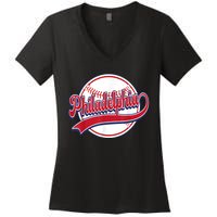 Vintage Philadelphia Cityscape Baseball Lover Player Fans Women's V-Neck T-Shirt