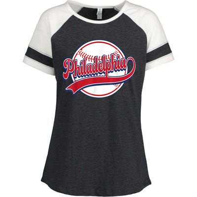 Vintage Philadelphia Cityscape Baseball Lover Player Fans Enza Ladies Jersey Colorblock Tee