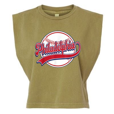 Vintage Philadelphia Cityscape Baseball Lover Player Fans Garment-Dyed Women's Muscle Tee