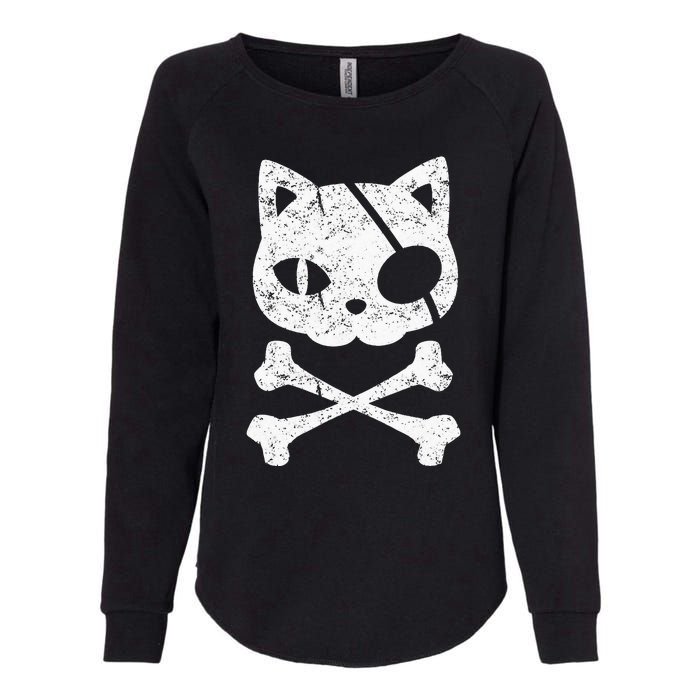 Vintage Pirate Cat Kitten Halloween Skull Cross Bones Womens California Wash Sweatshirt