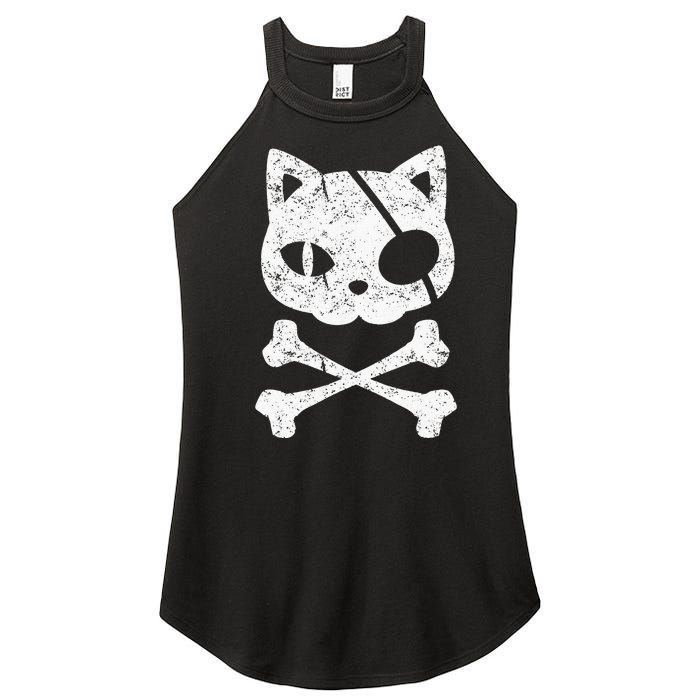 Vintage Pirate Cat Kitten Halloween Skull Cross Bones Women's Perfect Tri Rocker Tank