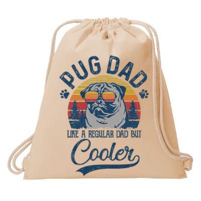 Vintage Pug Dad Like A Regular Dad But Cooler Funny Drawstring Bag