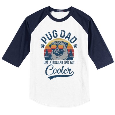 Vintage Pug Dad Like A Regular Dad But Cooler Funny Baseball Sleeve Shirt