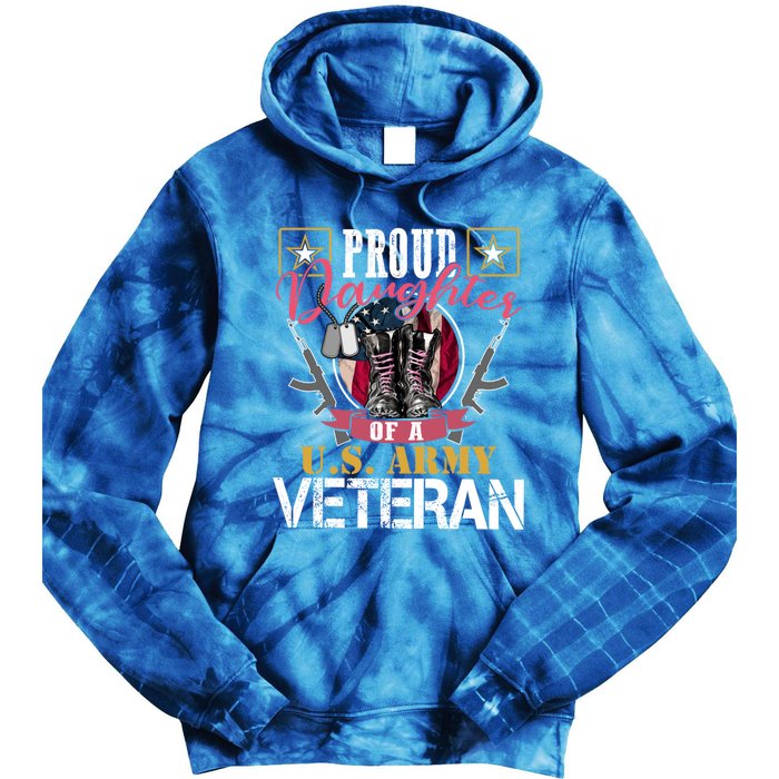 Vintage Proud Daughter Of A U S Army Veteran Gift Mom Dad Gift Tie Dye Hoodie