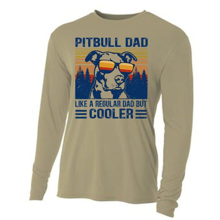 Vintage Pitbull Dad Like A Regular Dad But Cooler Funny Gift Cooling Performance Long Sleeve Crew