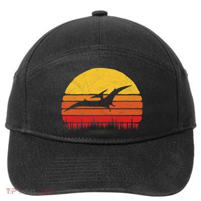 Vintage Pterodactyl Dinosaur Giftgift Retro Sun 7-Panel Snapback Hat