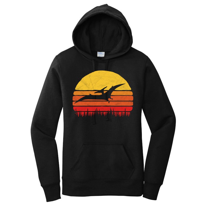 Vintage Pterodactyl Dinosaur Giftgift Retro Sun Women's Pullover Hoodie