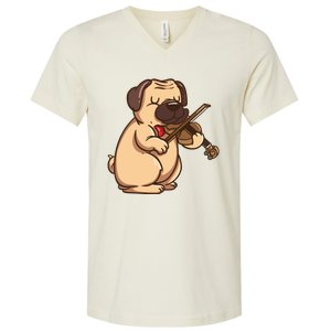 Violinist Pug Dog Violin Viola Player Music Lover Gift Girl V-Neck T-Shirt