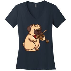 Violinist Pug Dog Violin Viola Player Music Lover Gift Girl Women's V-Neck T-Shirt