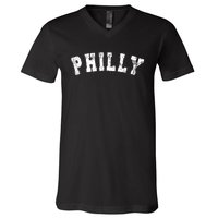 Vintage Philadelphia Distressed Font Philly V-Neck T-Shirt