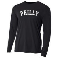 Vintage Philadelphia Distressed Font Philly Cooling Performance Long Sleeve Crew