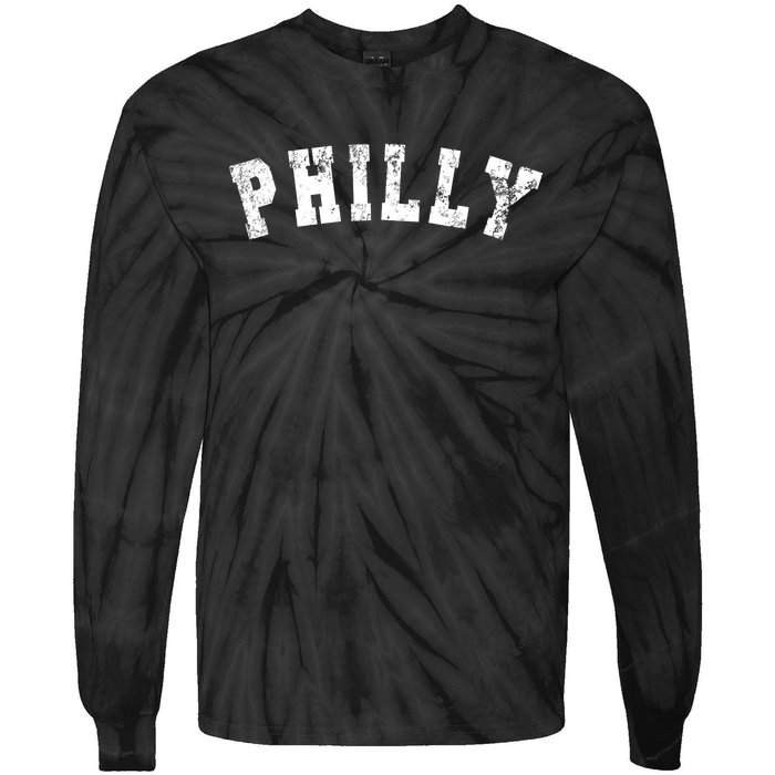 Vintage Philadelphia Distressed Font Philly Tie-Dye Long Sleeve Shirt