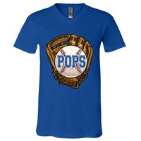 Vintage Pops Dad Funny Baseball Lover Fathers Day Great Gift V-Neck T-Shirt