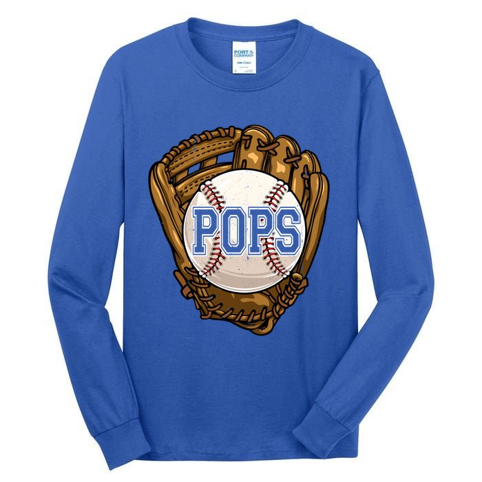 Vintage Pops Dad Funny Baseball Lover Fathers Day Great Gift Tall Long Sleeve T-Shirt