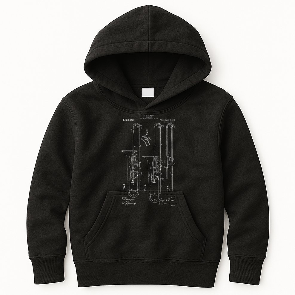 Vintage Patent Drawing 1913 Trombone Player Gift Kids Hoodie
