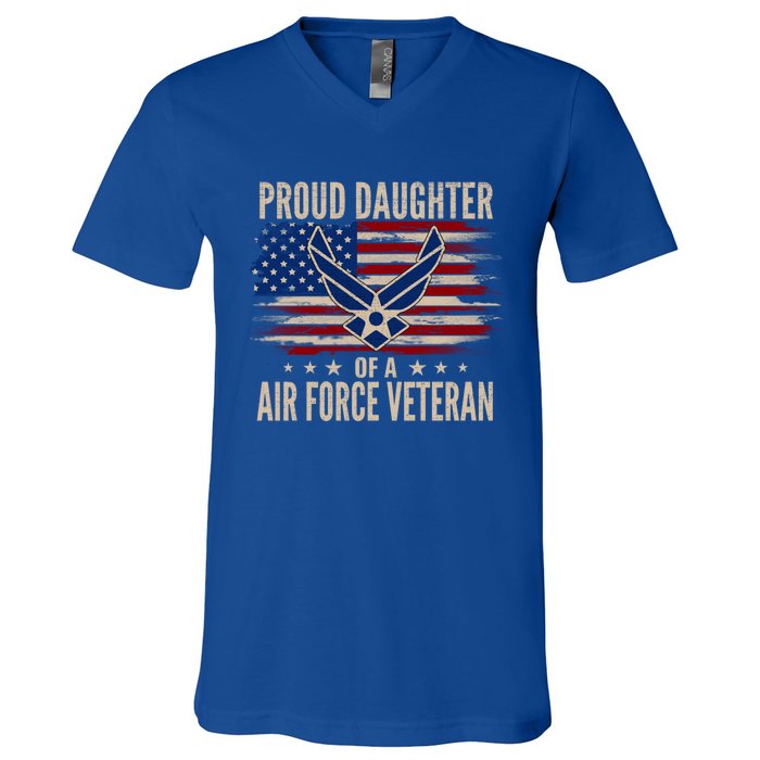 Vintage Proud Daughter Of A Air Force Veteran American Flag Gift V-Neck T-Shirt