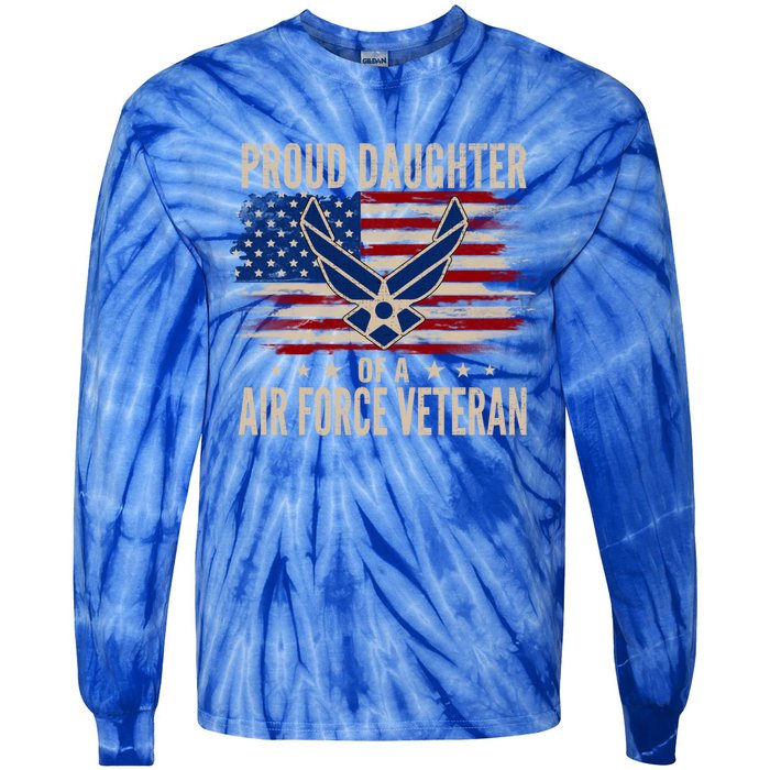 Vintage Proud Daughter Of A Air Force Veteran American Flag Gift Tie-Dye Long Sleeve Shirt