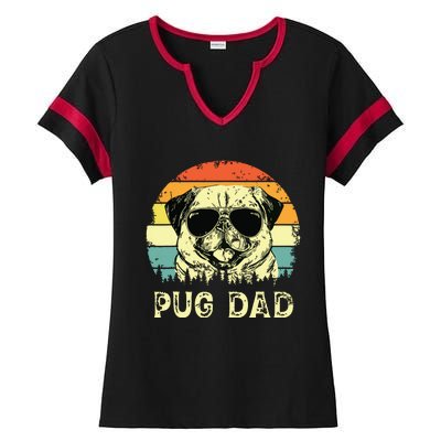 Vintage Pug Dad Dog Lovers Fathers Day Tee Ladies Halftime Notch Neck Tee