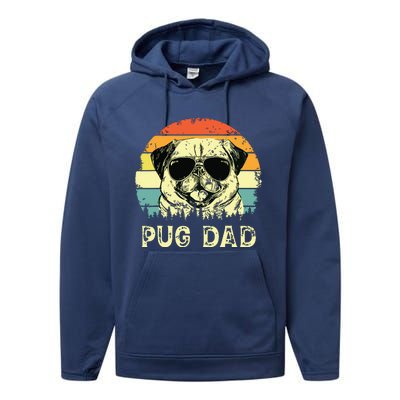 Vintage Pug Dad Dog Lovers Fathers Day Tee Performance Fleece Hoodie