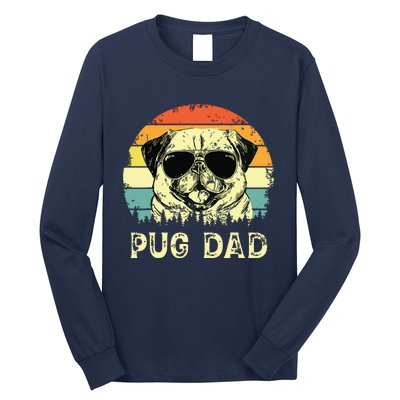 Vintage Pug Dad Dog Lovers Fathers Day Tee Long Sleeve Shirt