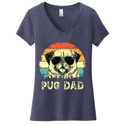 Vintage Pug Dad Dog Lovers Fathers Day Tee Women's V-Neck T-Shirt