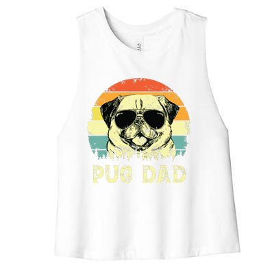 Vintage Pug Dad Dog Lovers Fathers Day Tee Women's Racerback Cropped Tank