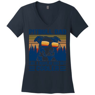 Vintage Pitbull Dad Like A Regular Dad But Cooler Funny Gift Women's V-Neck T-Shirt