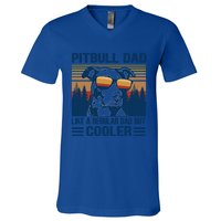 Vintage Pitbull Dad Like A Regular Dad But Cooler Funny Gift V-Neck T-Shirt