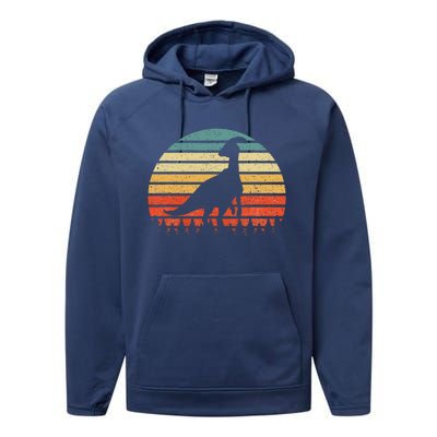 Vintage Parasaurolophus Dinosaurus Sunset Retro Performance Fleece Hoodie