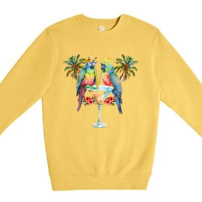 Vintage Parrots Drinking Margarita On Summer Party Bird Premium Crewneck Sweatshirt