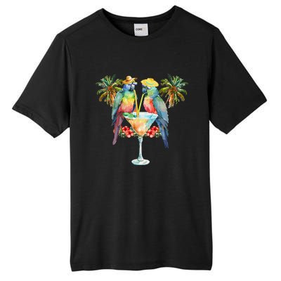 Vintage Parrots Drinking Margarita On Summer Party Bird Tall Fusion ChromaSoft Performance T-Shirt