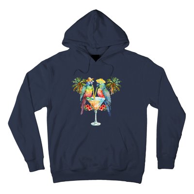 Vintage Parrots Drinking Margarita On Summer Party Bird Hoodie