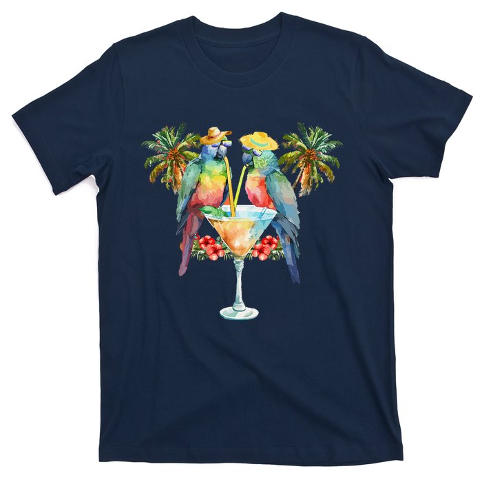 Vintage Parrots Drinking Margarita On Summer Party Bird T-Shirt