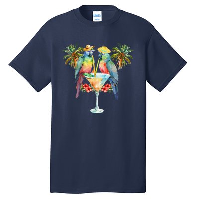 Vintage Parrots Drinking Margarita On Summer Party Bird Tall T-Shirt