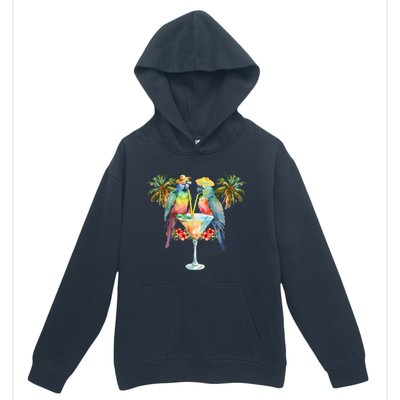 Vintage Parrots Drinking Margarita On Summer Party Bird Urban Pullover Hoodie