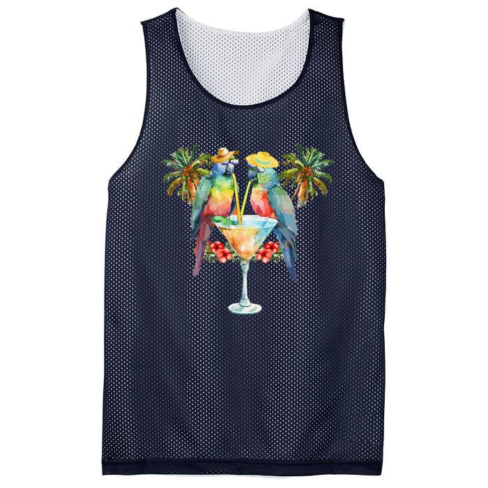 Vintage Parrots Drinking Margarita On Summer Party Bird Mesh Reversible Basketball Jersey Tank