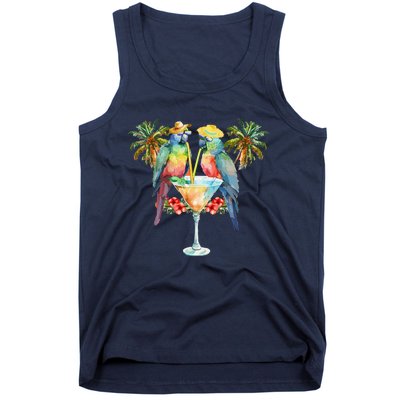 Vintage Parrots Drinking Margarita On Summer Party Bird Tank Top