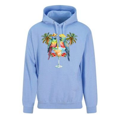 Vintage Parrots Drinking Margarita On Summer Party Bird Unisex Surf Hoodie