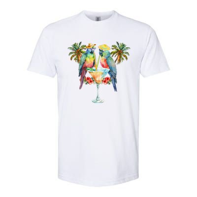 Vintage Parrots Drinking Margarita On Summer Party Bird Softstyle CVC T-Shirt