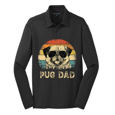 Vintage Pug Dad Dog Lovers FatherS Day Silk Touch Performance Long Sleeve Polo