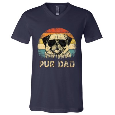 Vintage Pug Dad Dog Lovers FatherS Day V-Neck T-Shirt