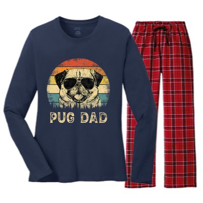 Vintage Pug Dad Dog Lovers FatherS Day Women's Long Sleeve Flannel Pajama Set 