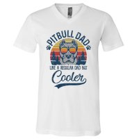 Vintage Pitbull Dad Like A Regular Dad But Cooler Funny V-Neck T-Shirt