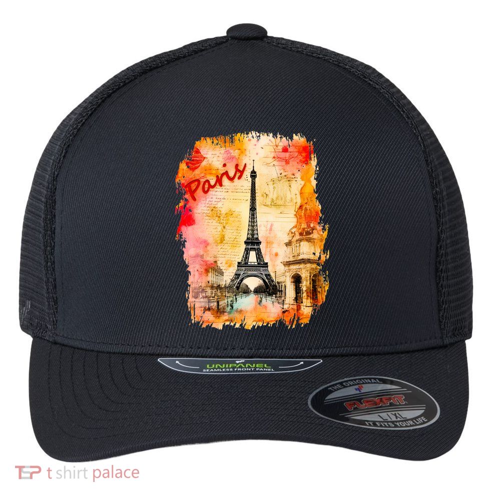 Vintage Paris Eiffel Tower Flexfit Unipanel Trucker Cap